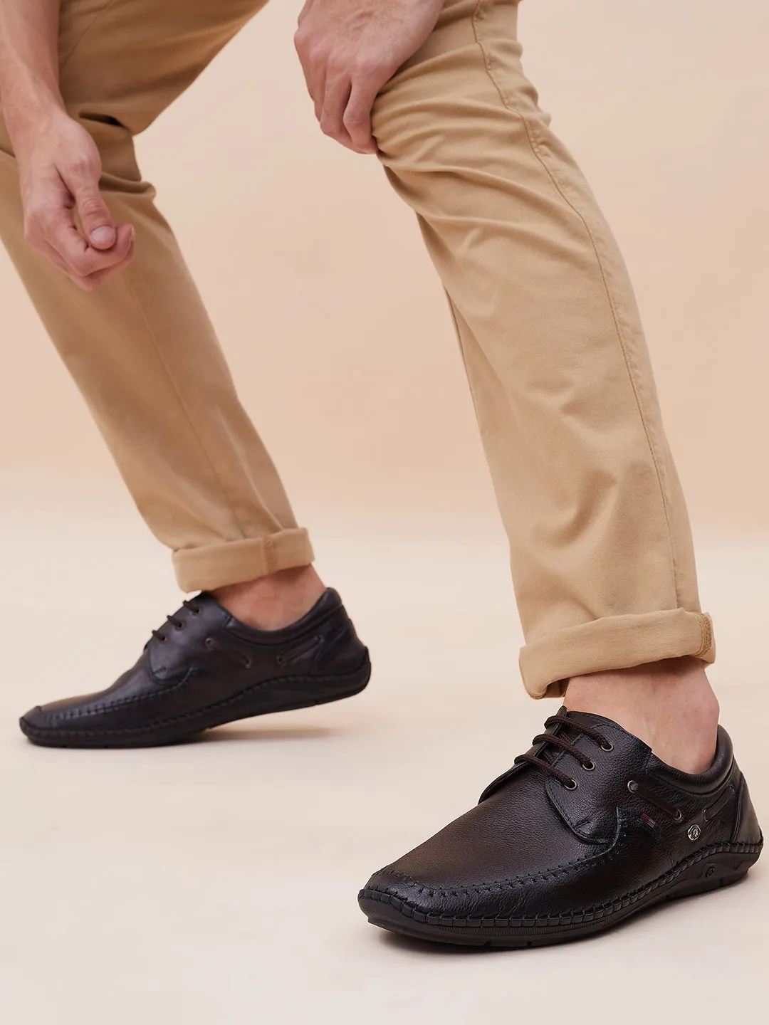 HITZ103 Men's Brown Leather Casual Lace-Up Shoes