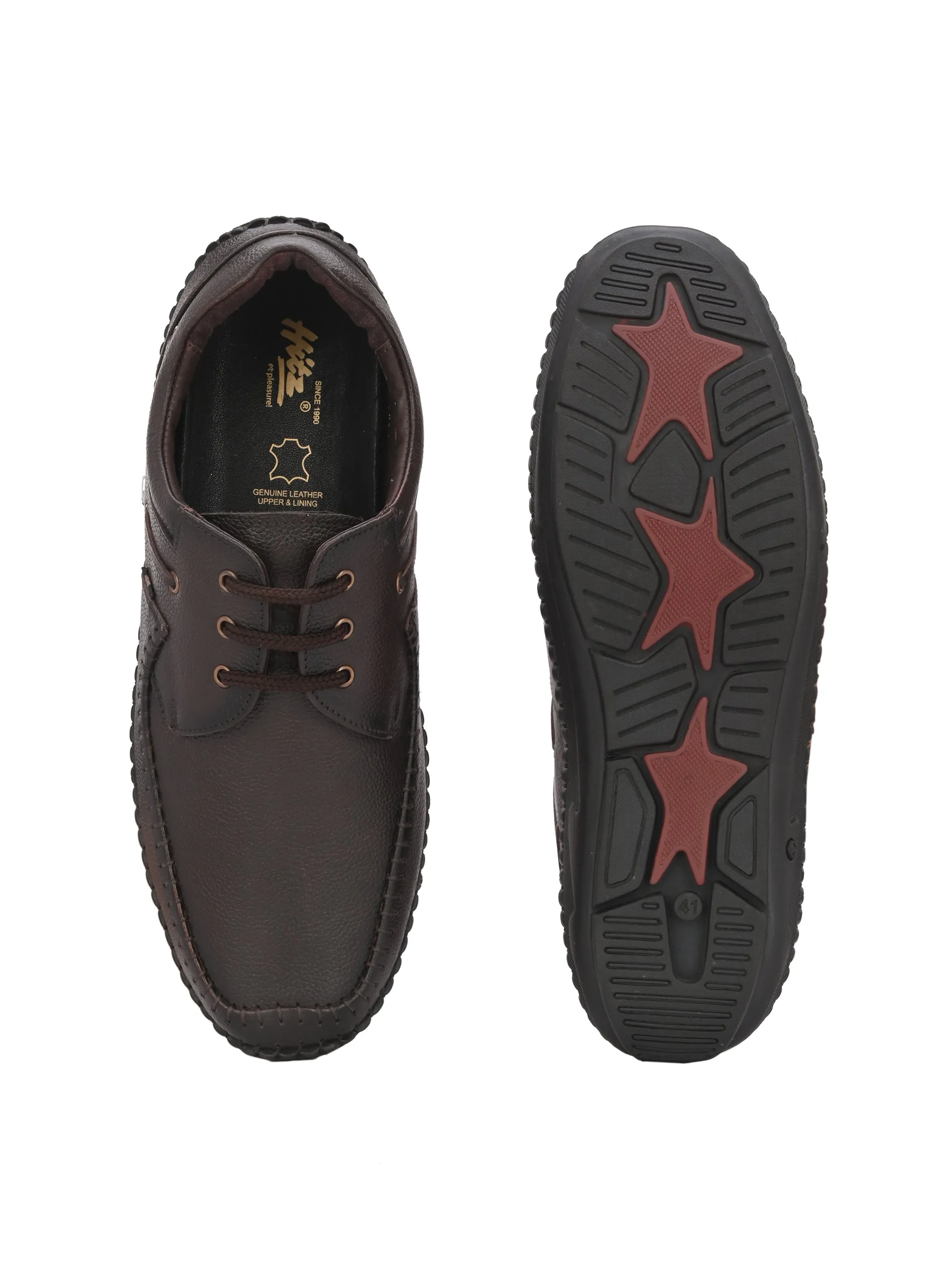 HITZ103 Men's Brown Leather Casual Lace-Up Shoes