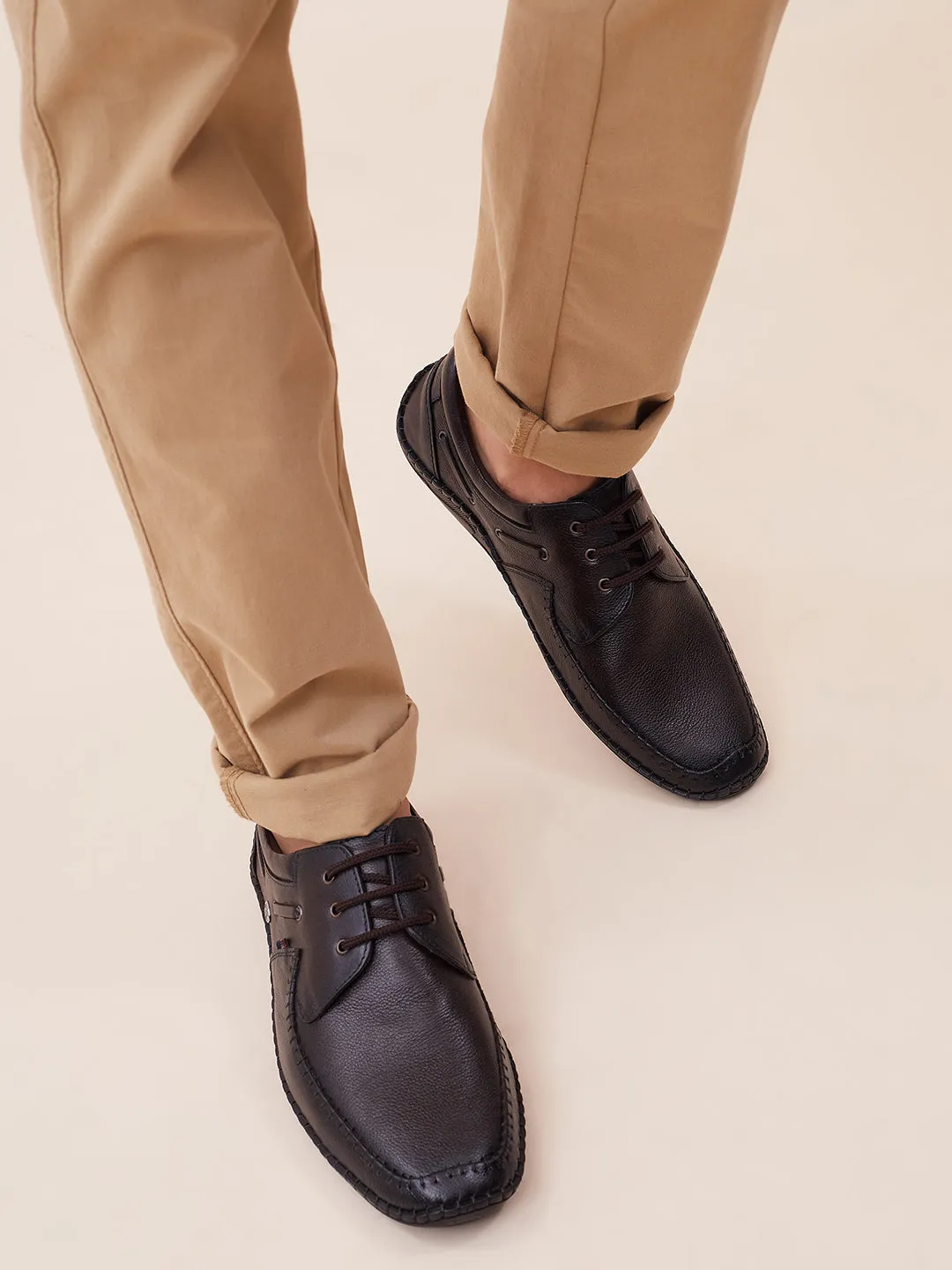 HITZ103 Men's Brown Leather Casual Lace-Up Shoes