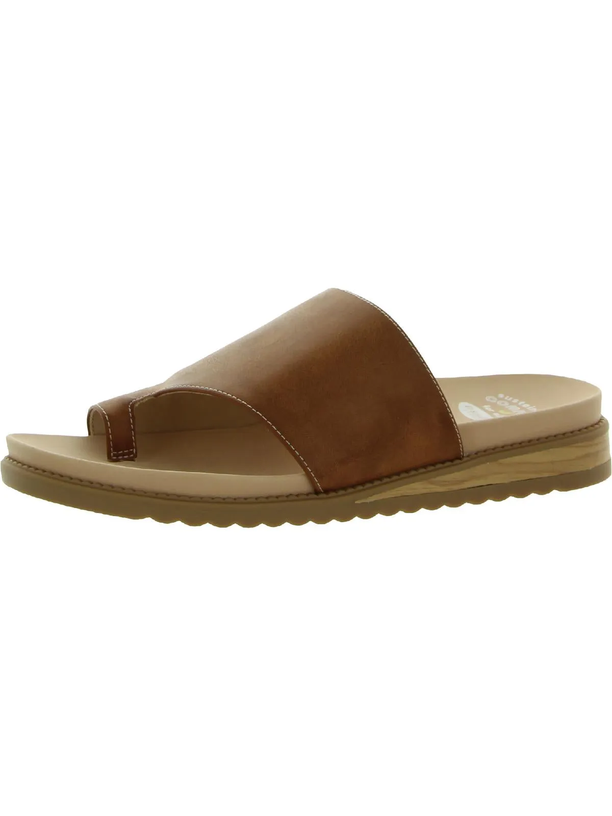Island Peace Womens Faux Leather Toe Loop Slide Sandals