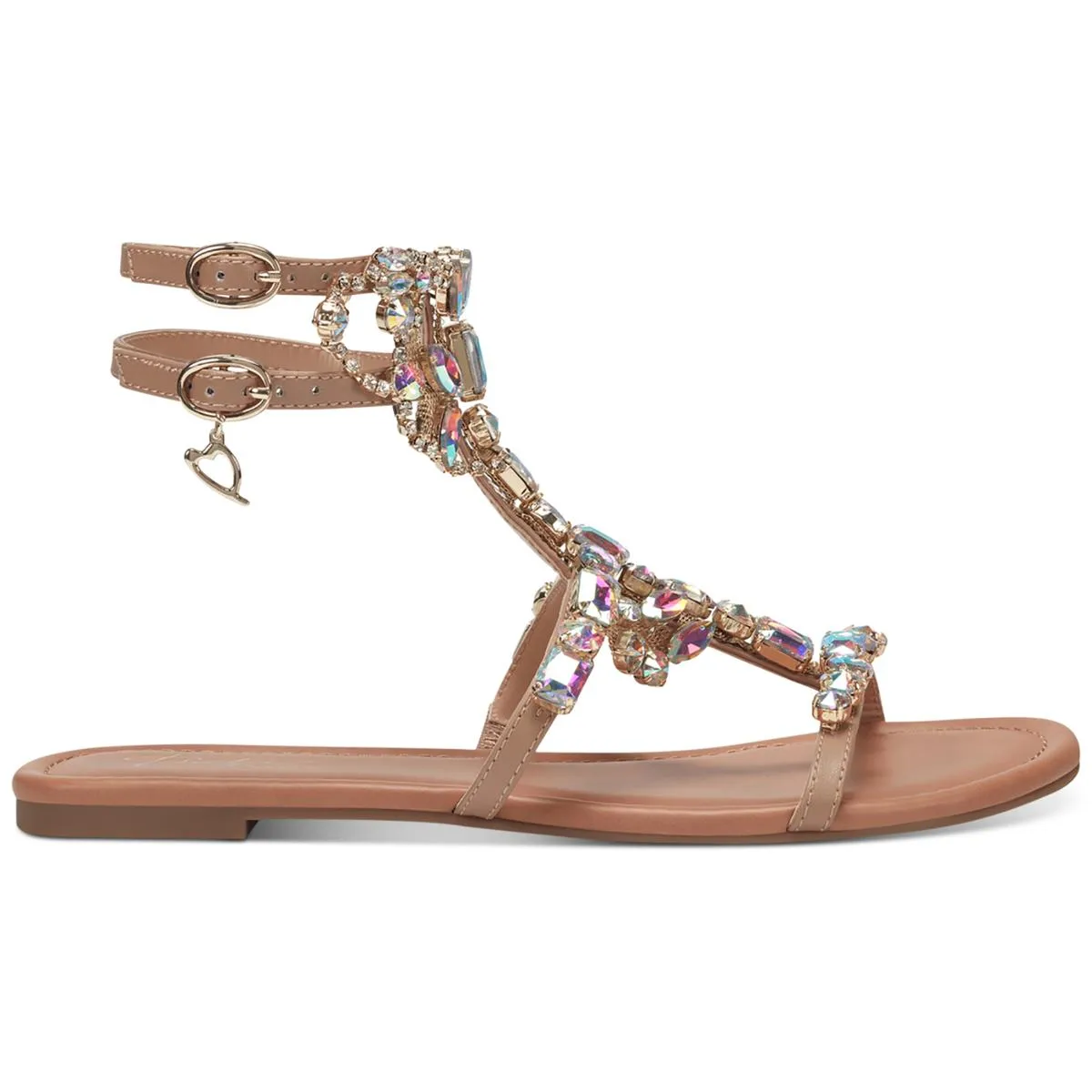 Jenesis Womens Rhinestone Faux Leather Gladiator Sandals