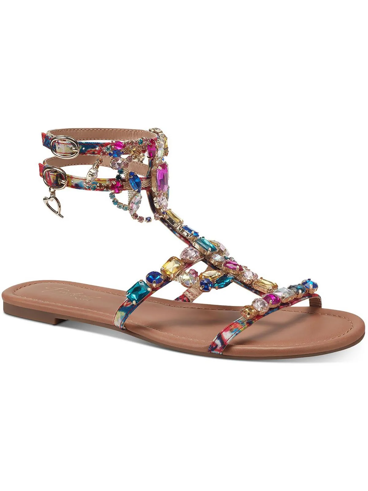 Jenesis Womens Rhinestone Faux Leather Gladiator Sandals