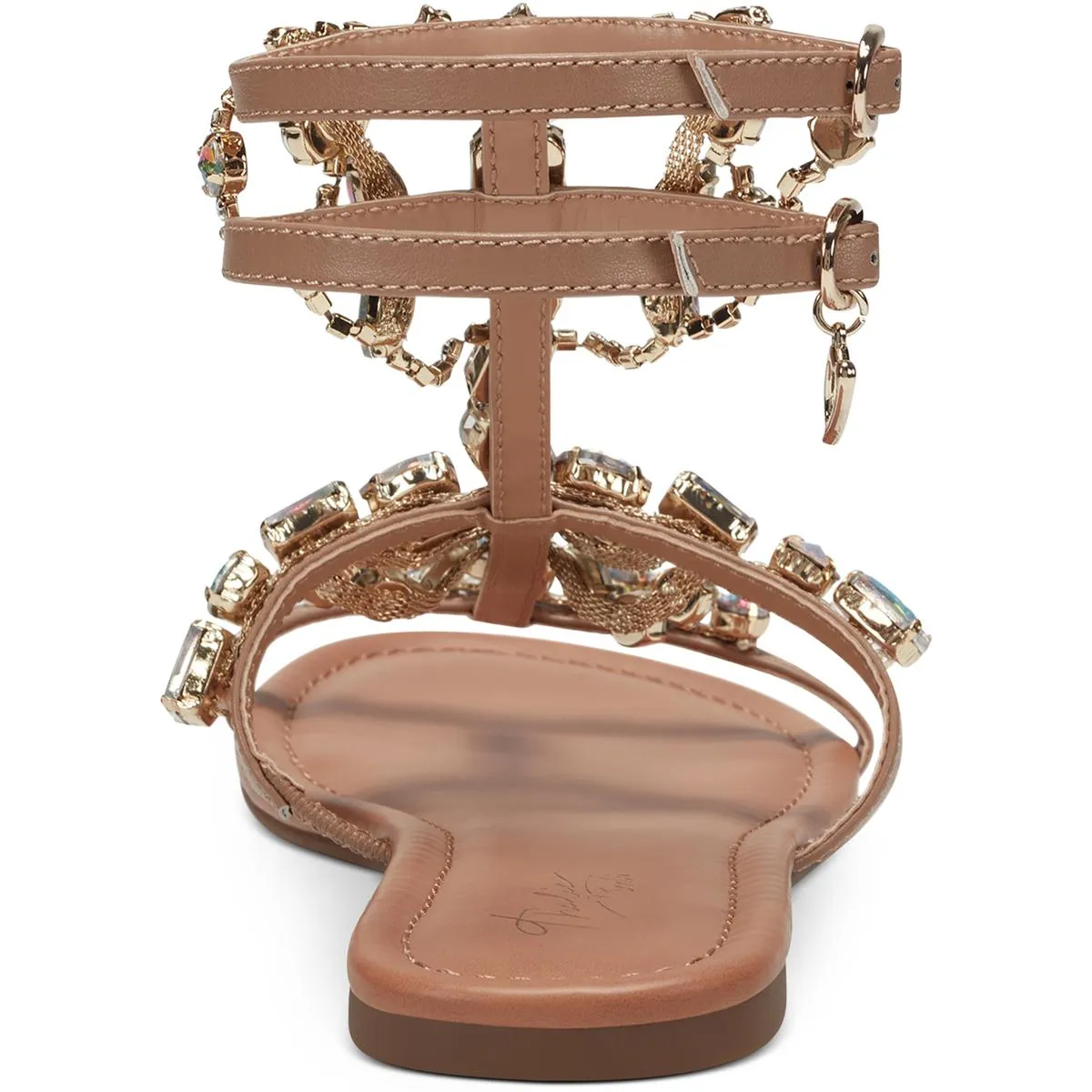 Jenesis Womens Rhinestone Faux Leather Gladiator Sandals