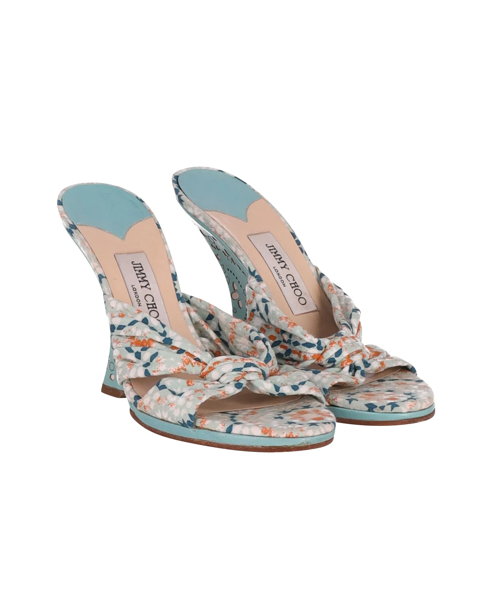 Jimmy Choo Printed Slip On High Heel Sandals in Multicolor Cotton
