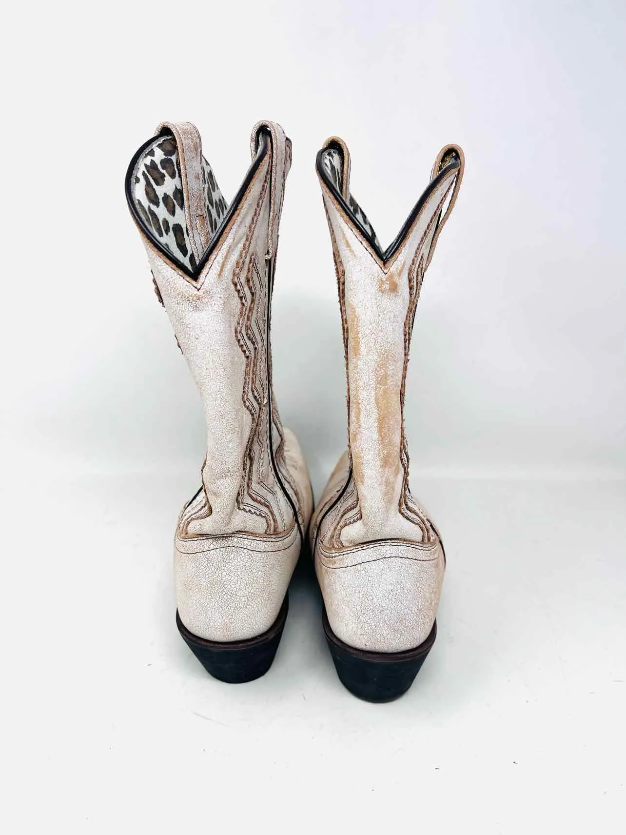 Laredo Size 9 White/Tan Zigzag Leather Shoes Boots