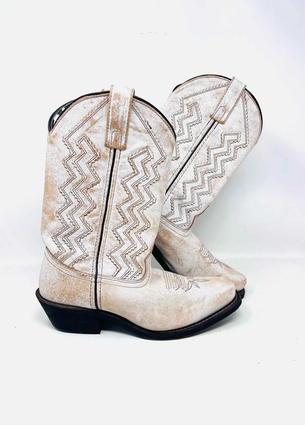 Laredo Size 9 White/Tan Zigzag Leather Shoes Boots