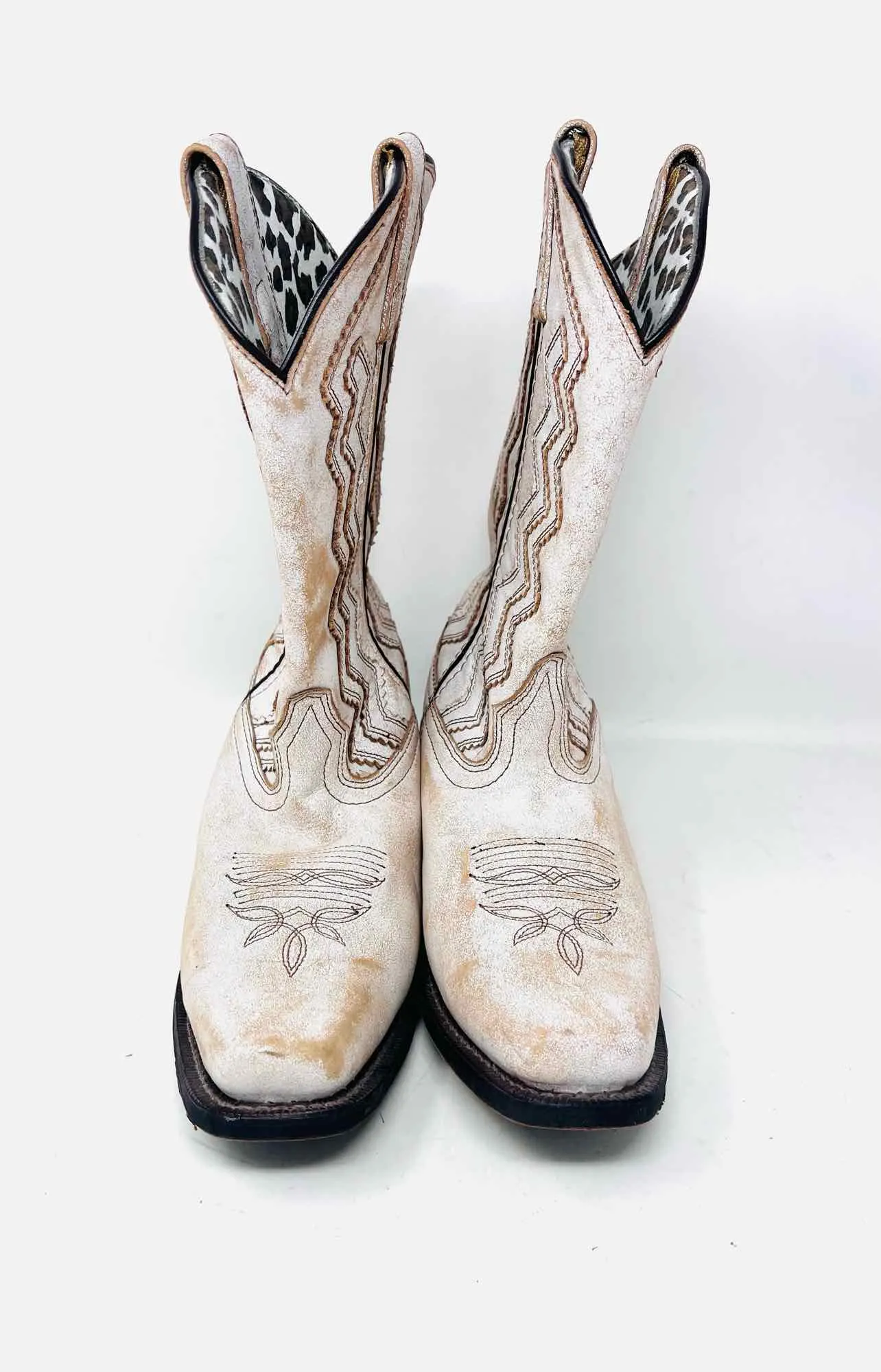 Laredo Size 9 White/Tan Zigzag Leather Shoes Boots