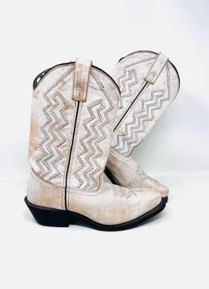 Laredo Size 9 White/Tan Zigzag Leather Shoes Boots