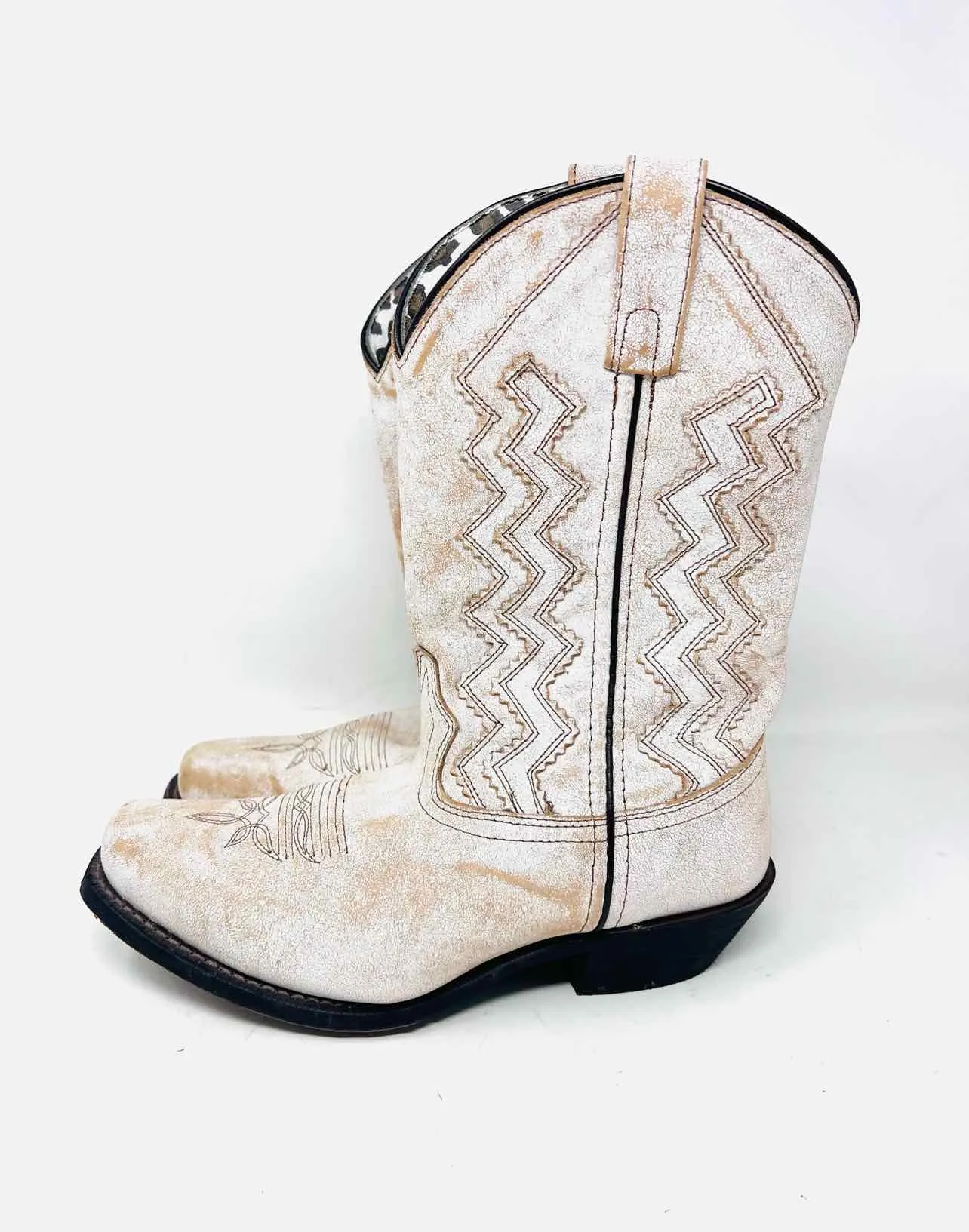 Laredo Size 9 White/Tan Zigzag Leather Shoes Boots