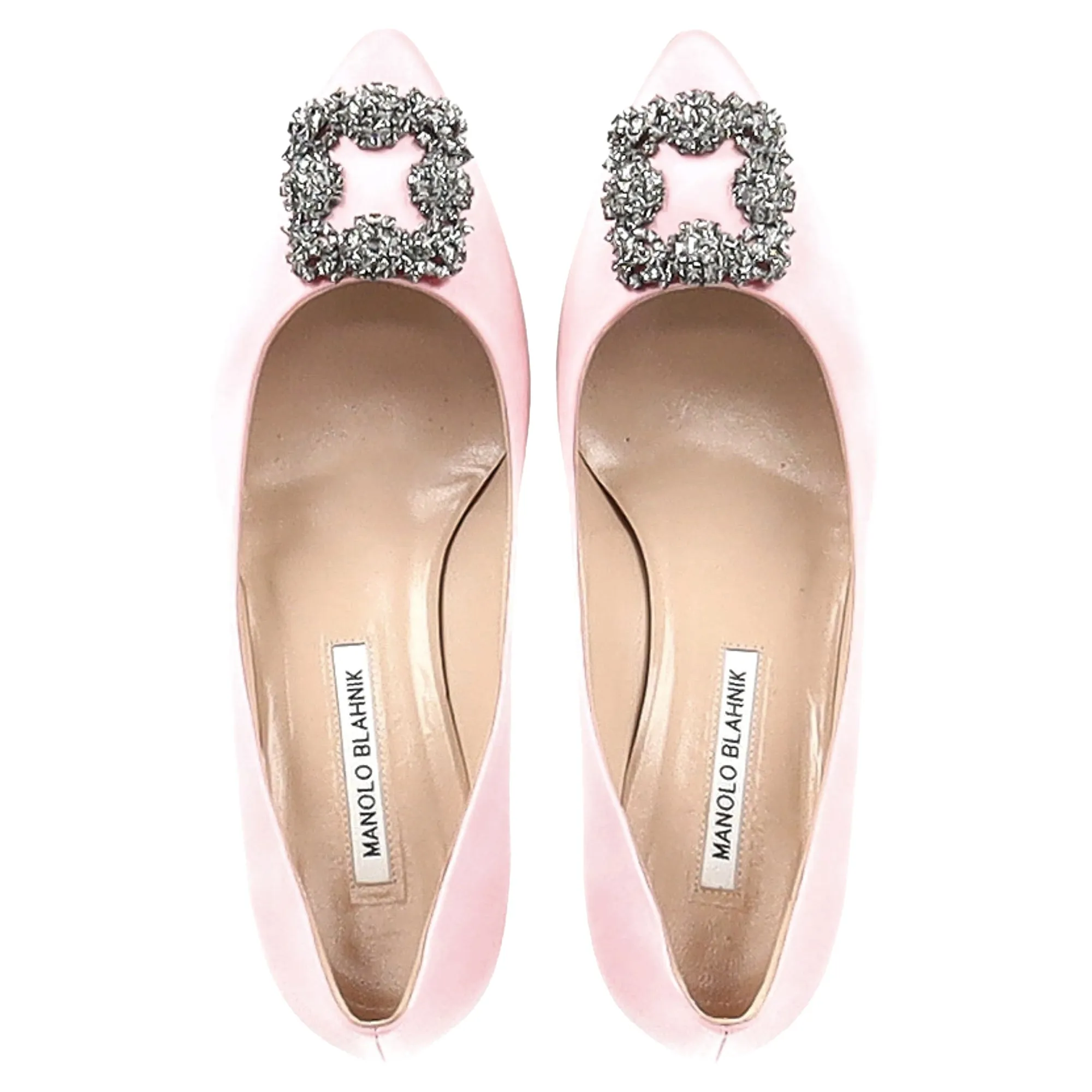 Manolo Blahnik Hangisi 50 Pointed Pumps in Pink Satin