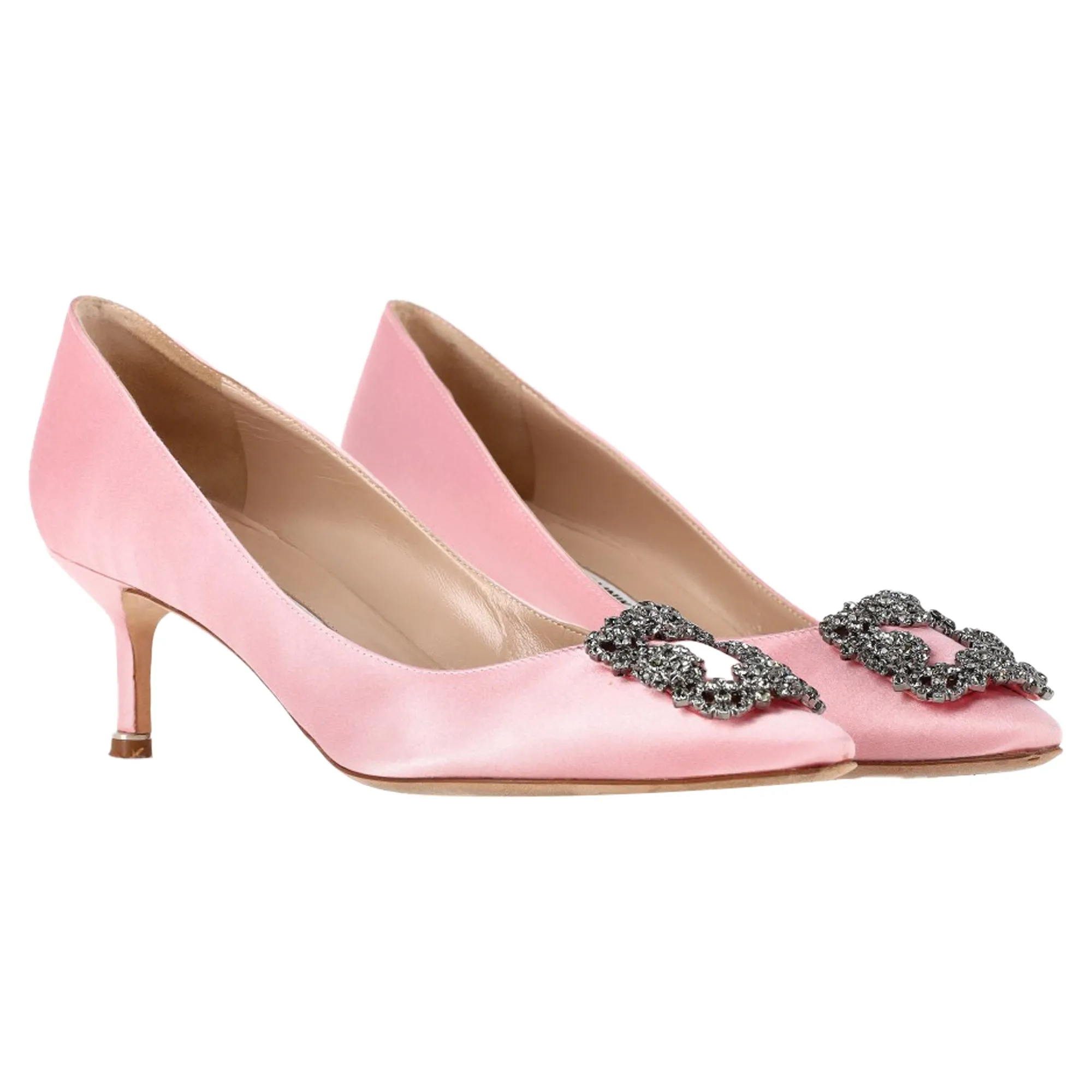 Manolo Blahnik Hangisi 50 Pointed Pumps in Pink Satin
