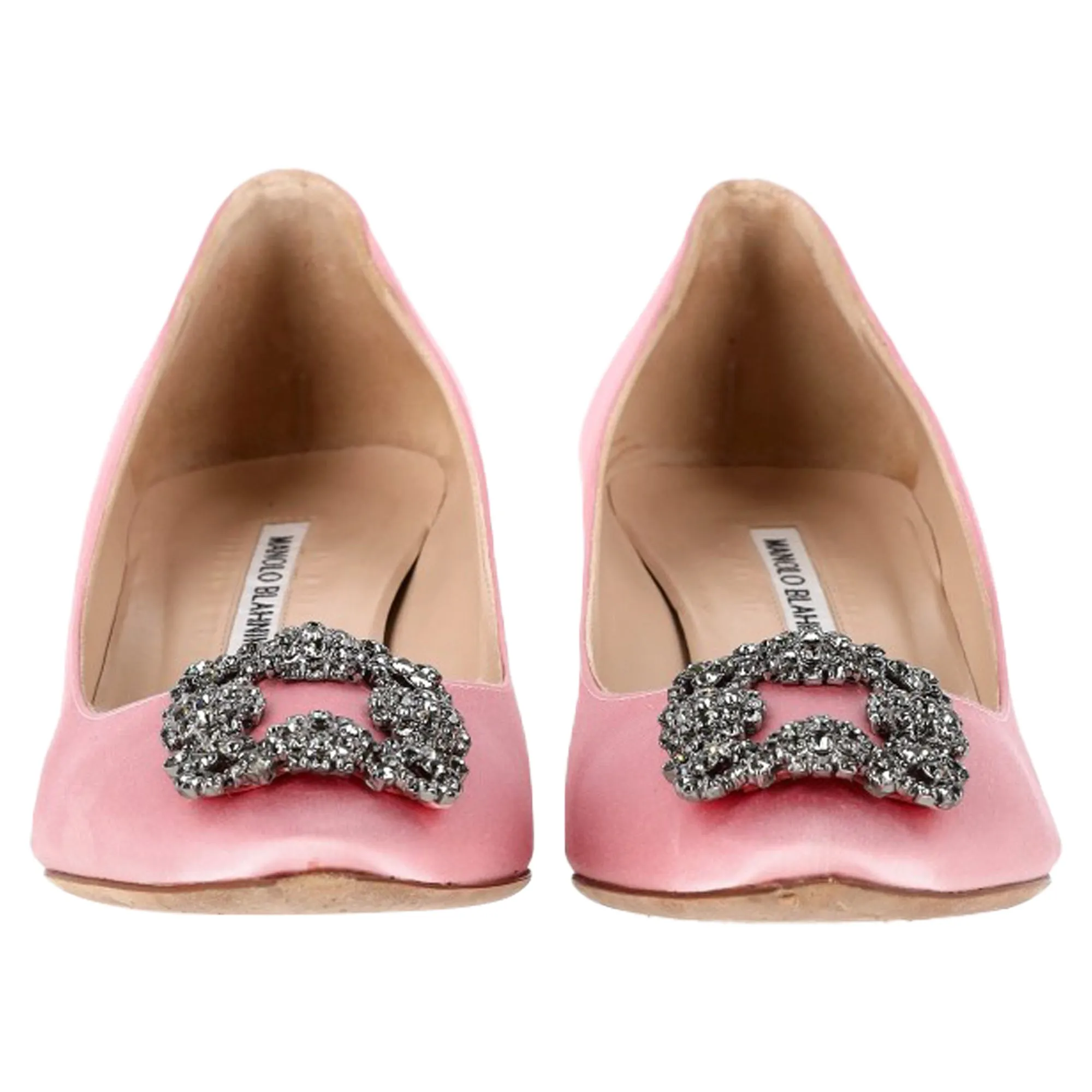 Manolo Blahnik Hangisi 50 Pointed Pumps in Pink Satin