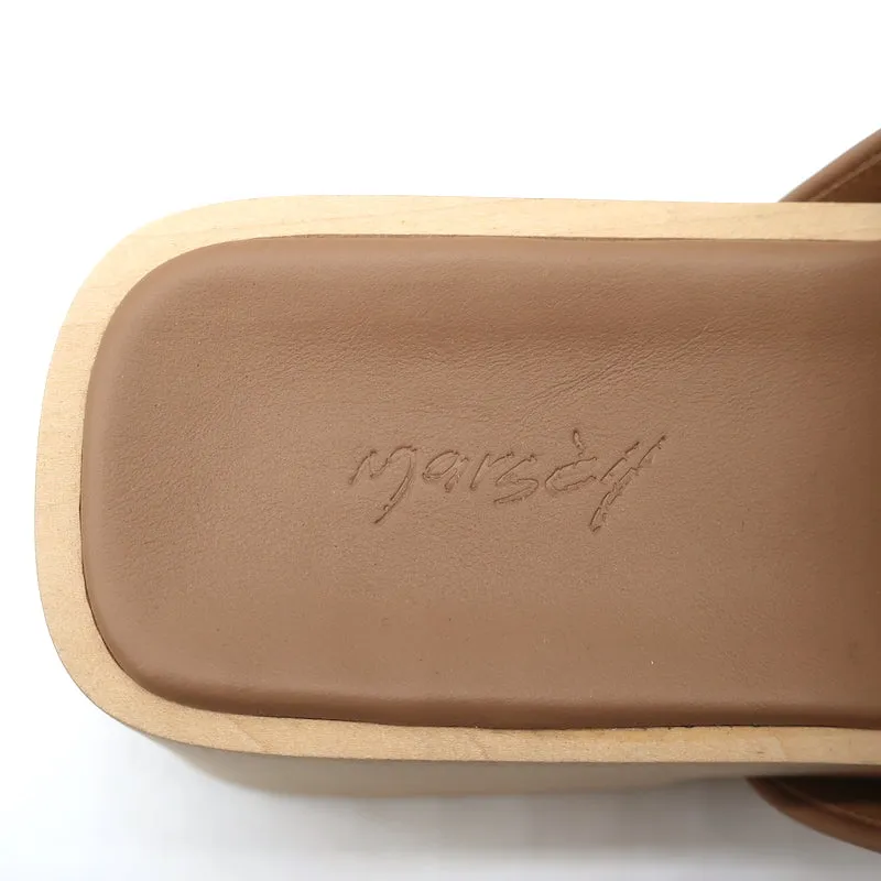 Marsell Bottone Clogs Hazelnut Leather Size 37 Platform Mules