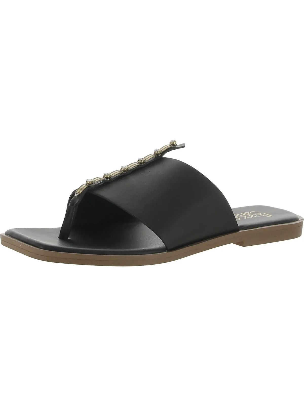 MEGS Womens Leather Rhinestone Slide Sandals