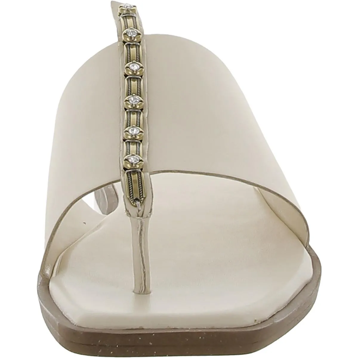 MEGS Womens Leather Rhinestone Slide Sandals