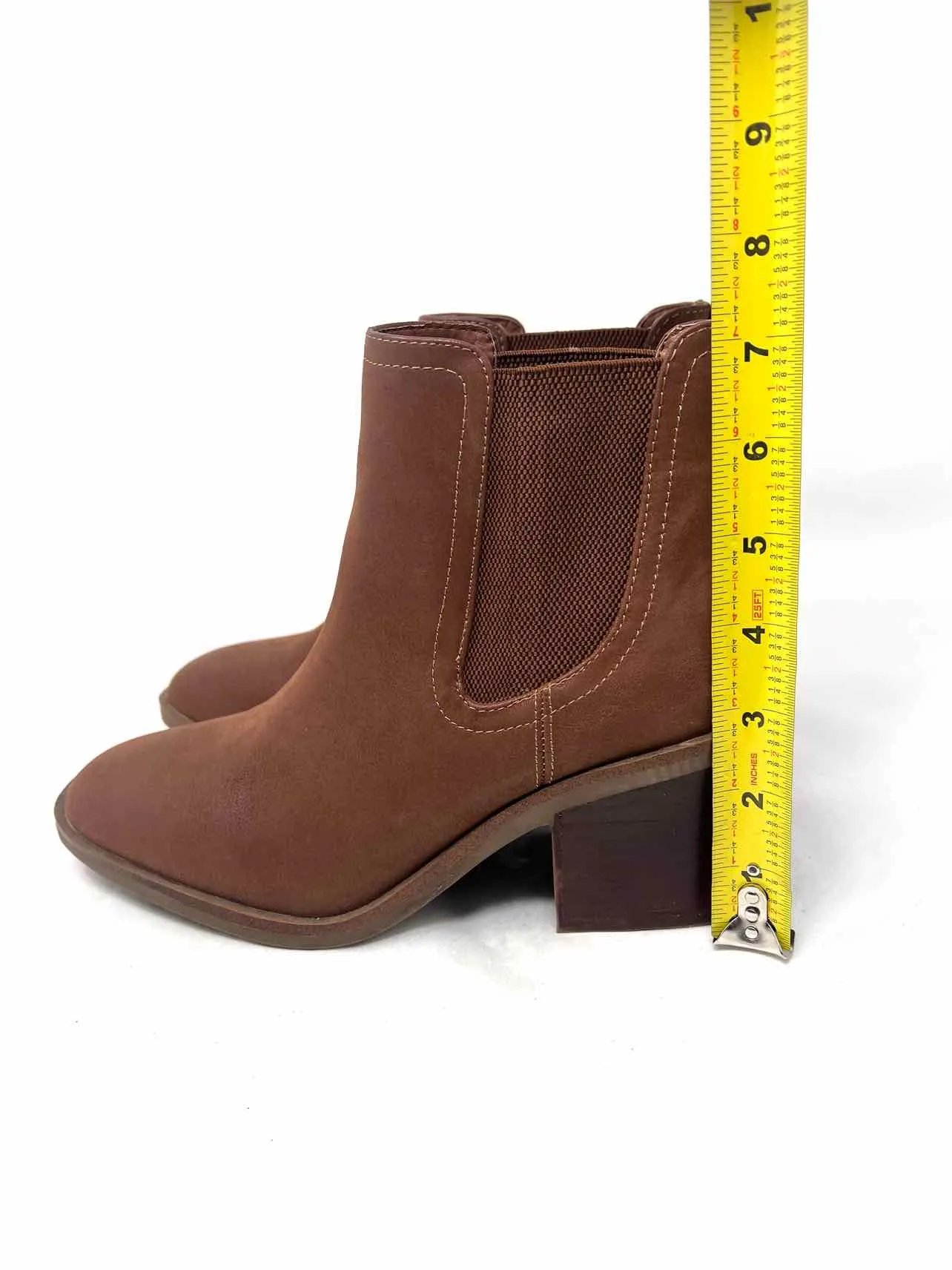 mia Size 7.5 Brown Stretch Faux Leather Shoes Ankle Boots