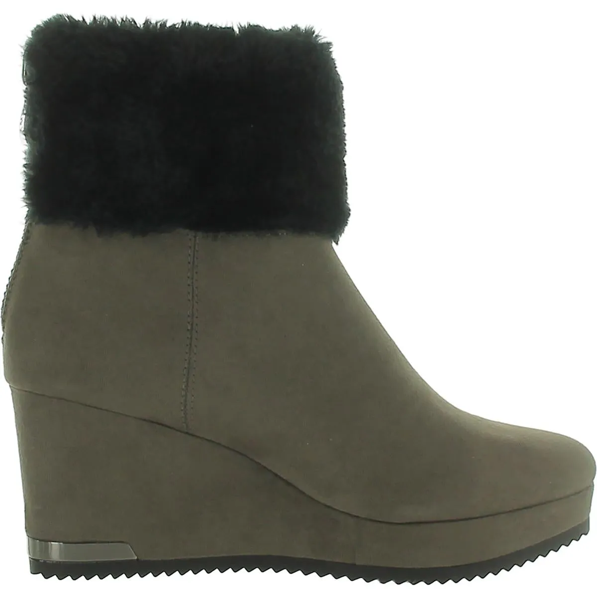 Nadra Womens Faux Leather Faux Fur Wedge Boots