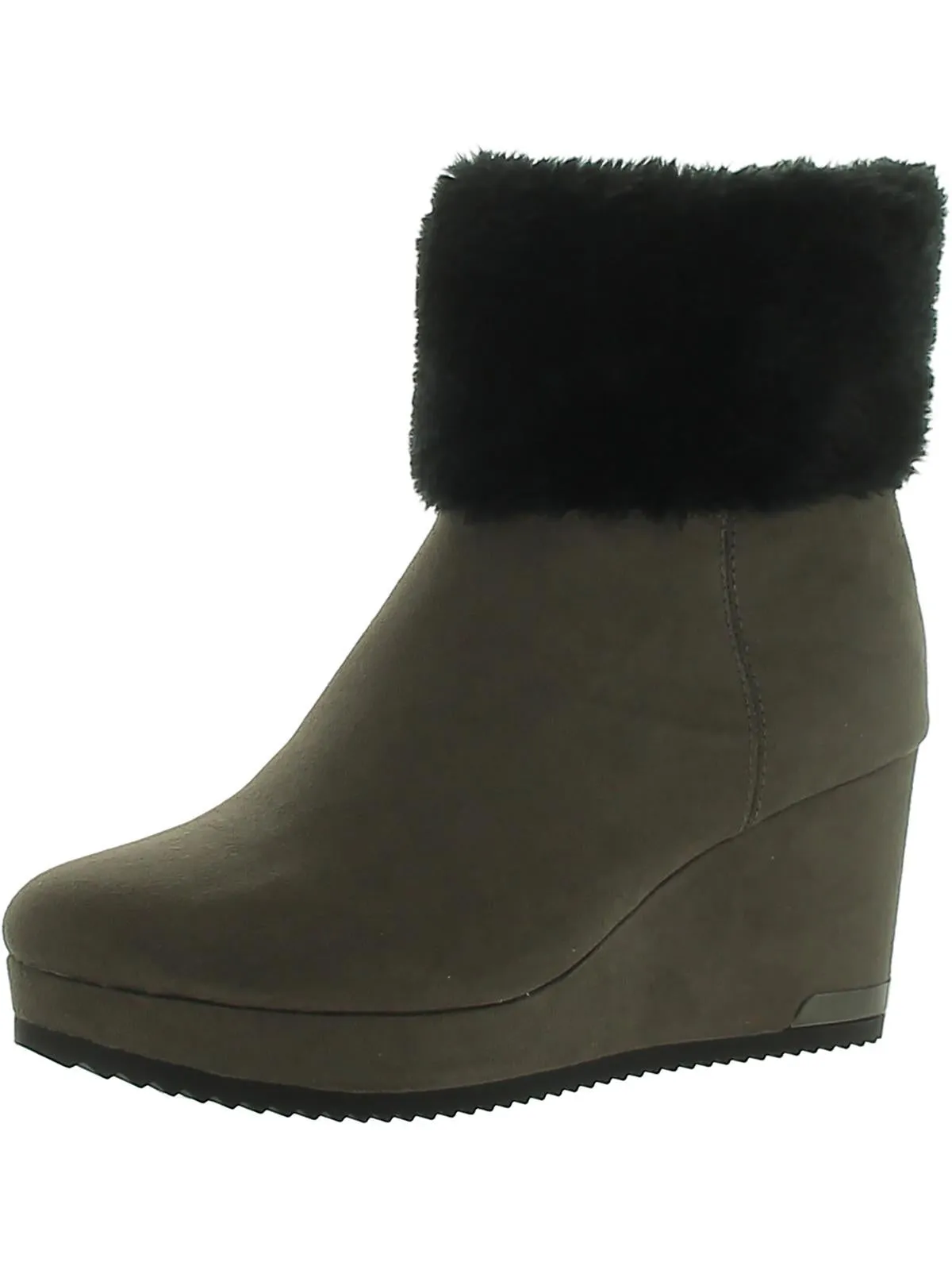 Nadra Womens Faux Leather Faux Fur Wedge Boots