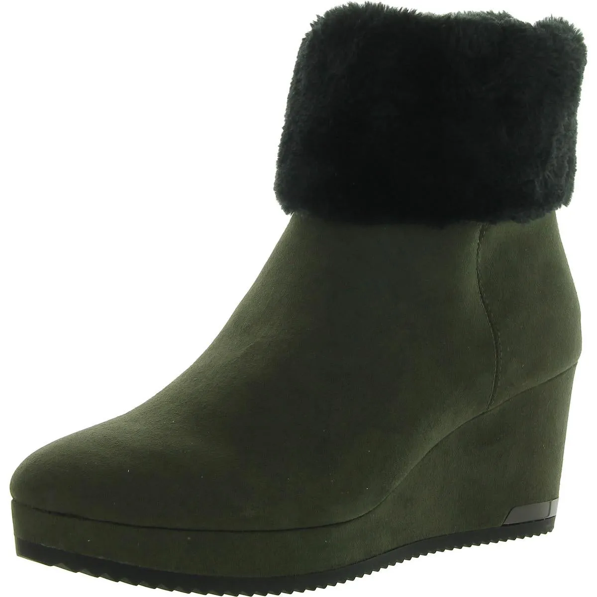 Nadra Womens Faux Leather Faux Fur Wedge Boots