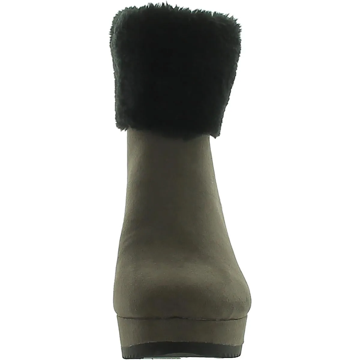Nadra Womens Faux Leather Faux Fur Wedge Boots