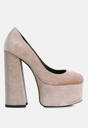 old novelty platform heel velvet pumps