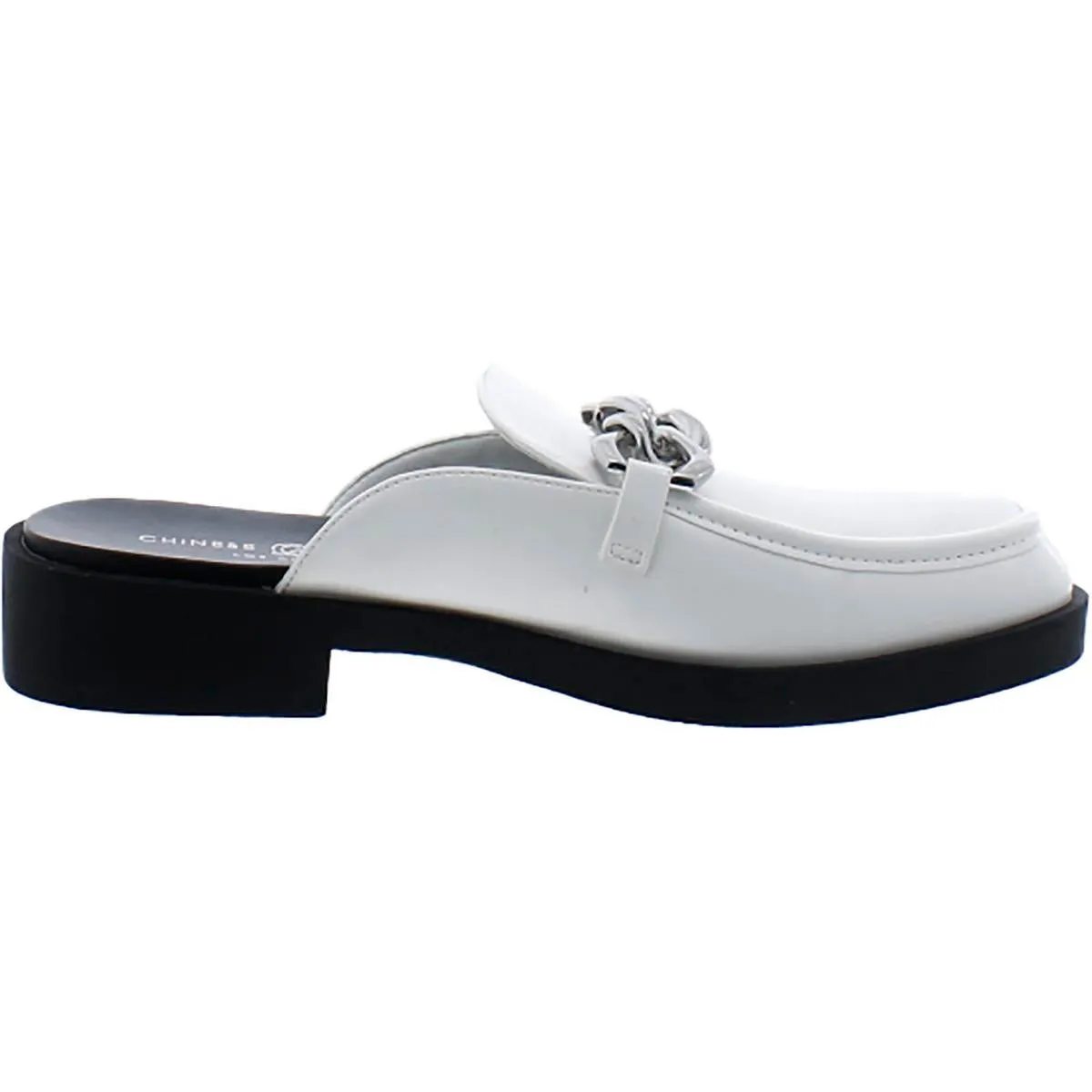 Paris Womens Faux Leather Chain Clogs