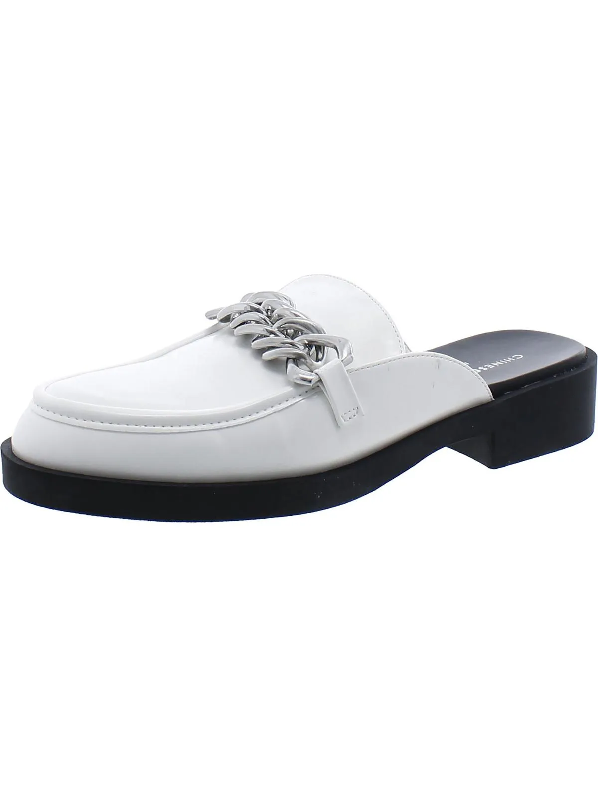 Paris Womens Faux Leather Chain Clogs