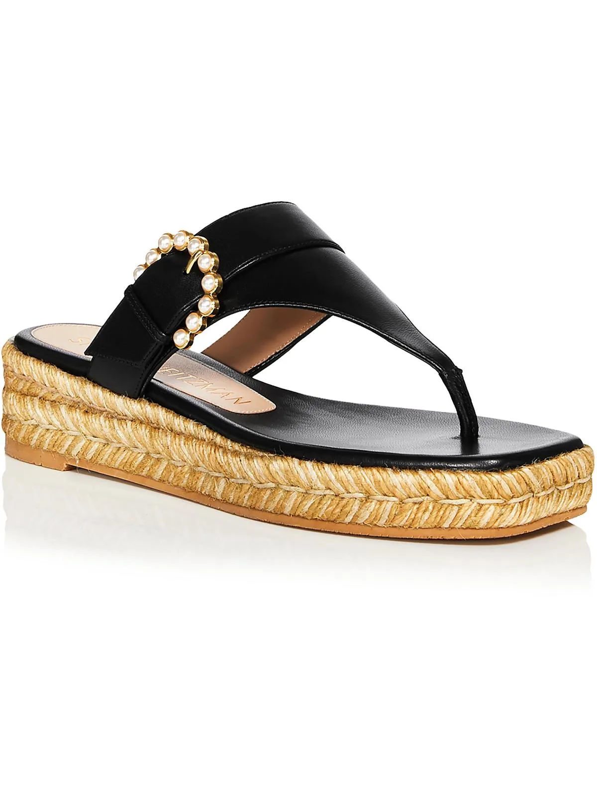 Pearl Womens Wedge Embellished Thong Sandals