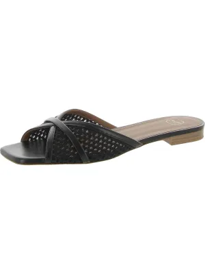 Perla Womens Leather Peep-Toe Slide Sandals