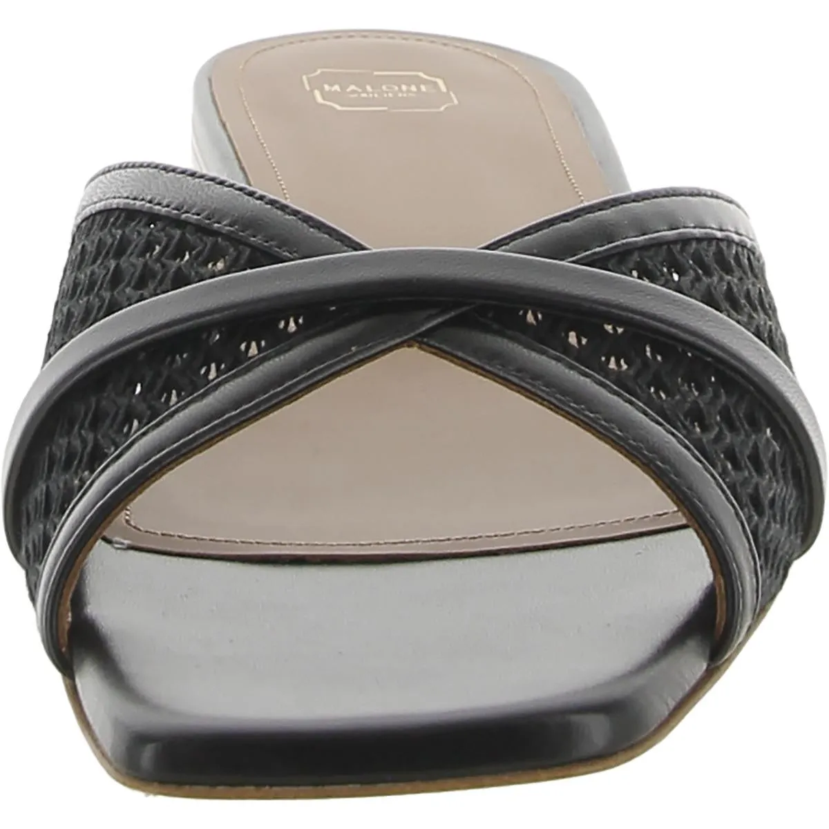 Perla Womens Leather Peep-Toe Slide Sandals