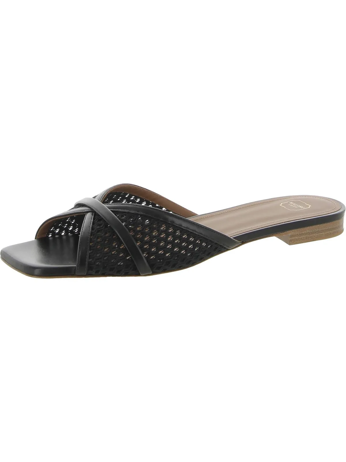 Perla Womens Leather Peep-Toe Slide Sandals