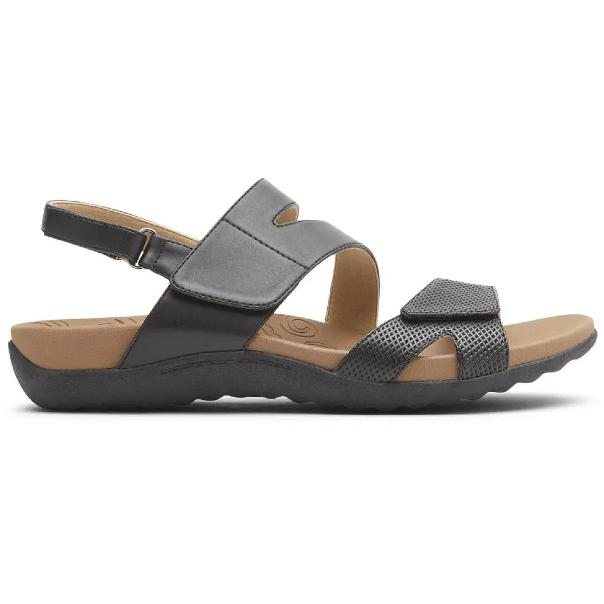 Ridge ASYM Velcro Womens Leather Embossed Flat Sandals