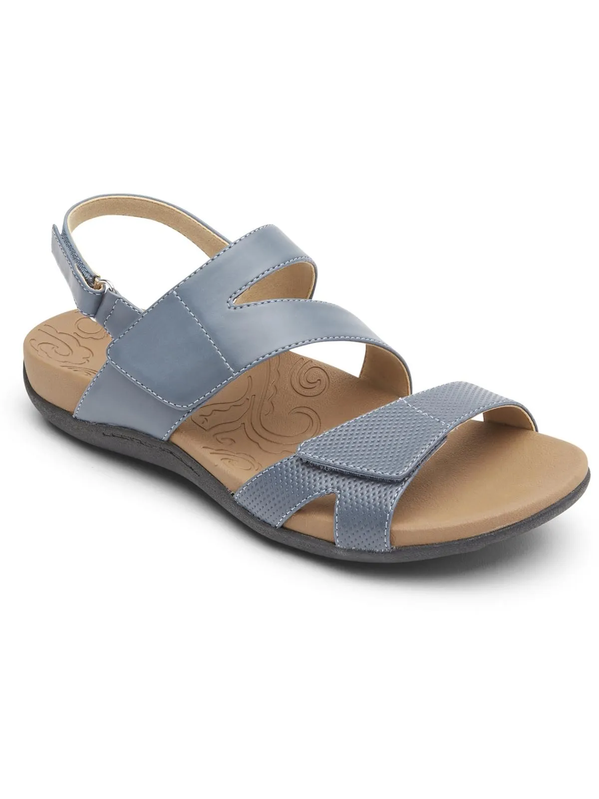 Ridge ASYM Velcro Womens Leather Embossed Flat Sandals