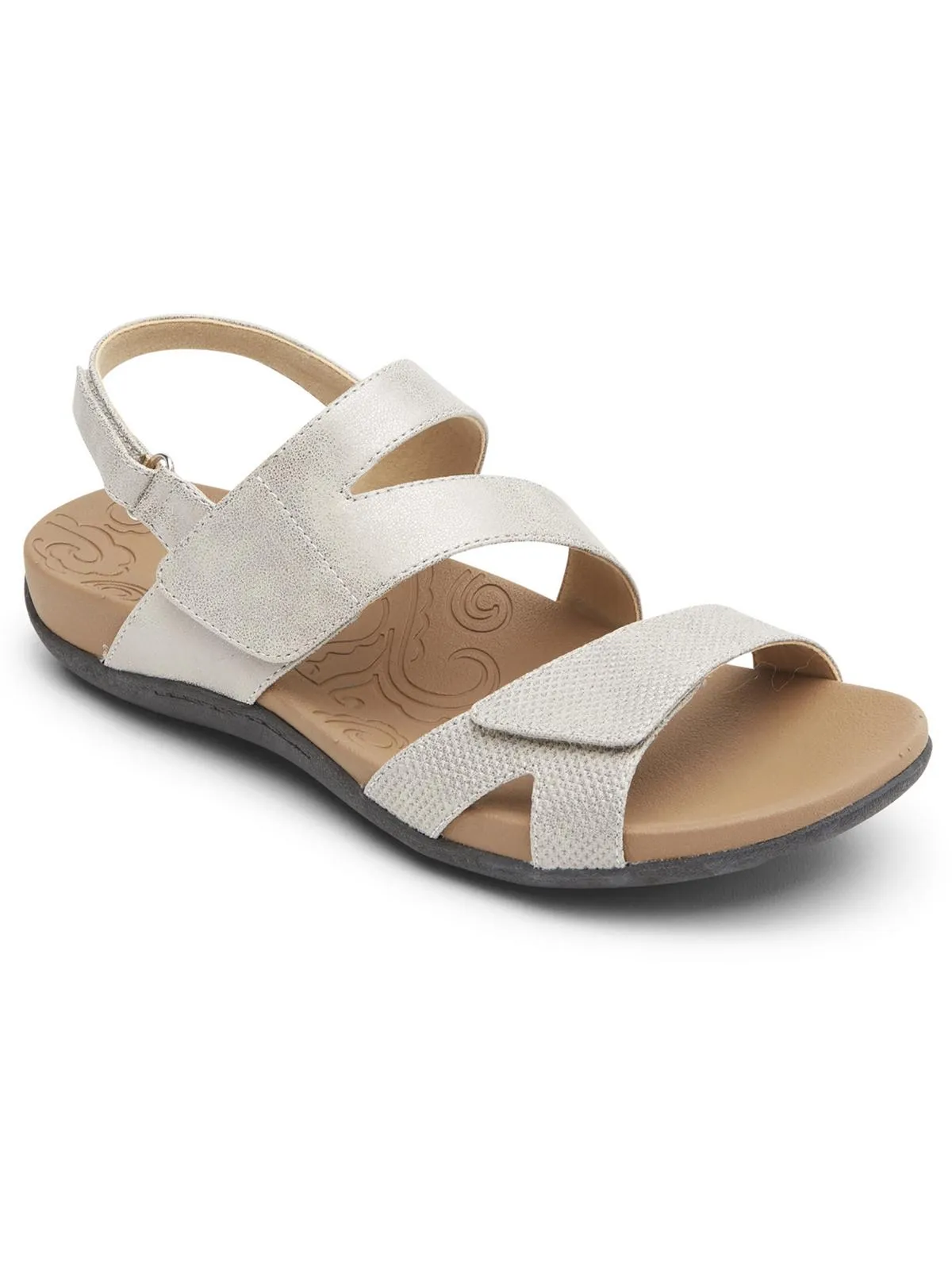 Ridge ASYM Velcro Womens Leather Embossed Flat Sandals