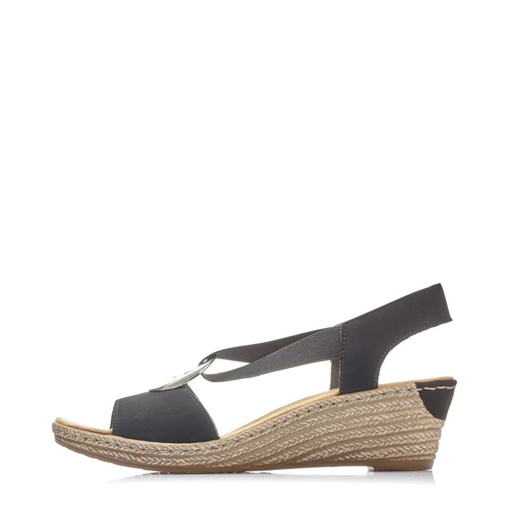 Rieker Women's Fanni H6 Wedge Sandal in Black
