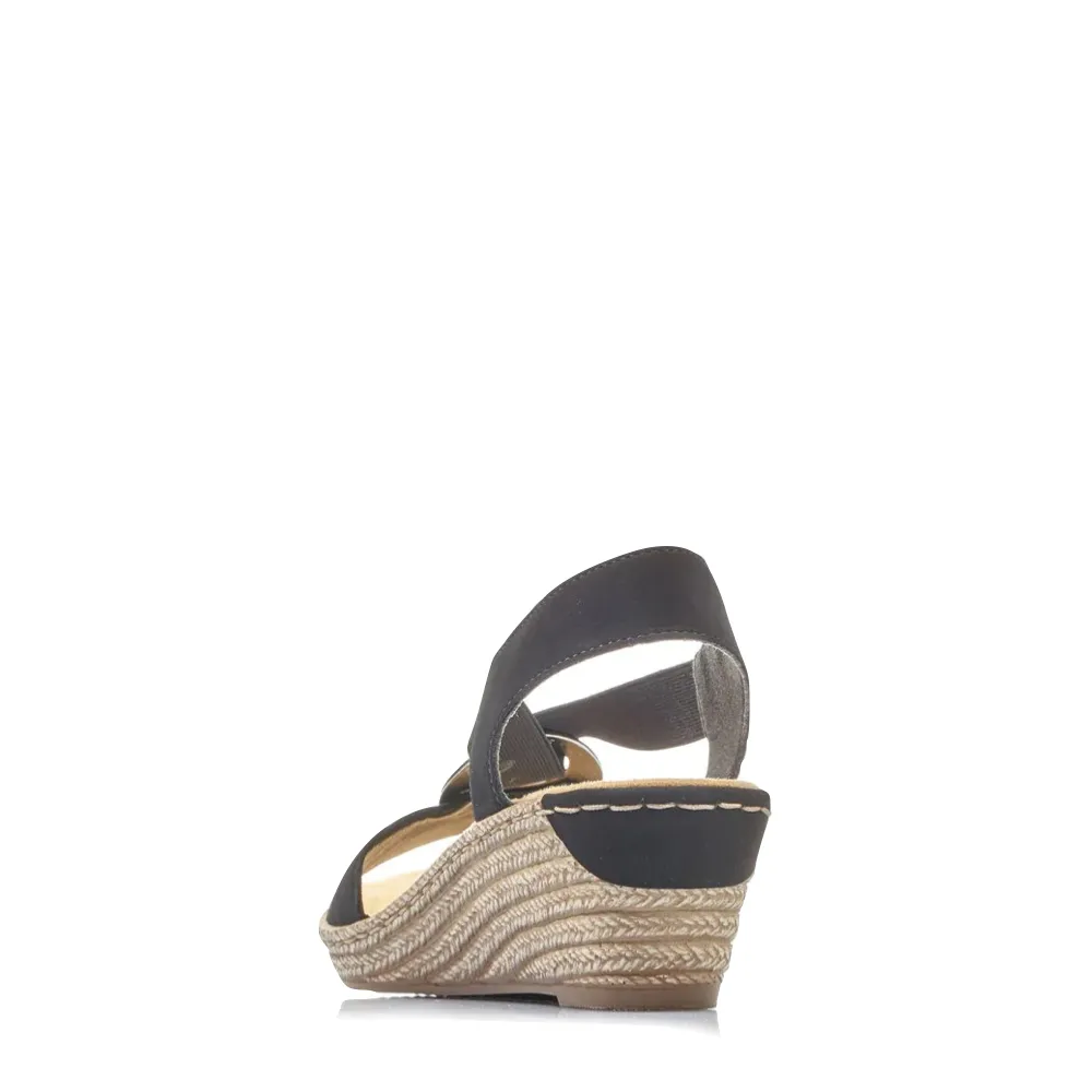 Rieker Women's Fanni H6 Wedge Sandal in Black