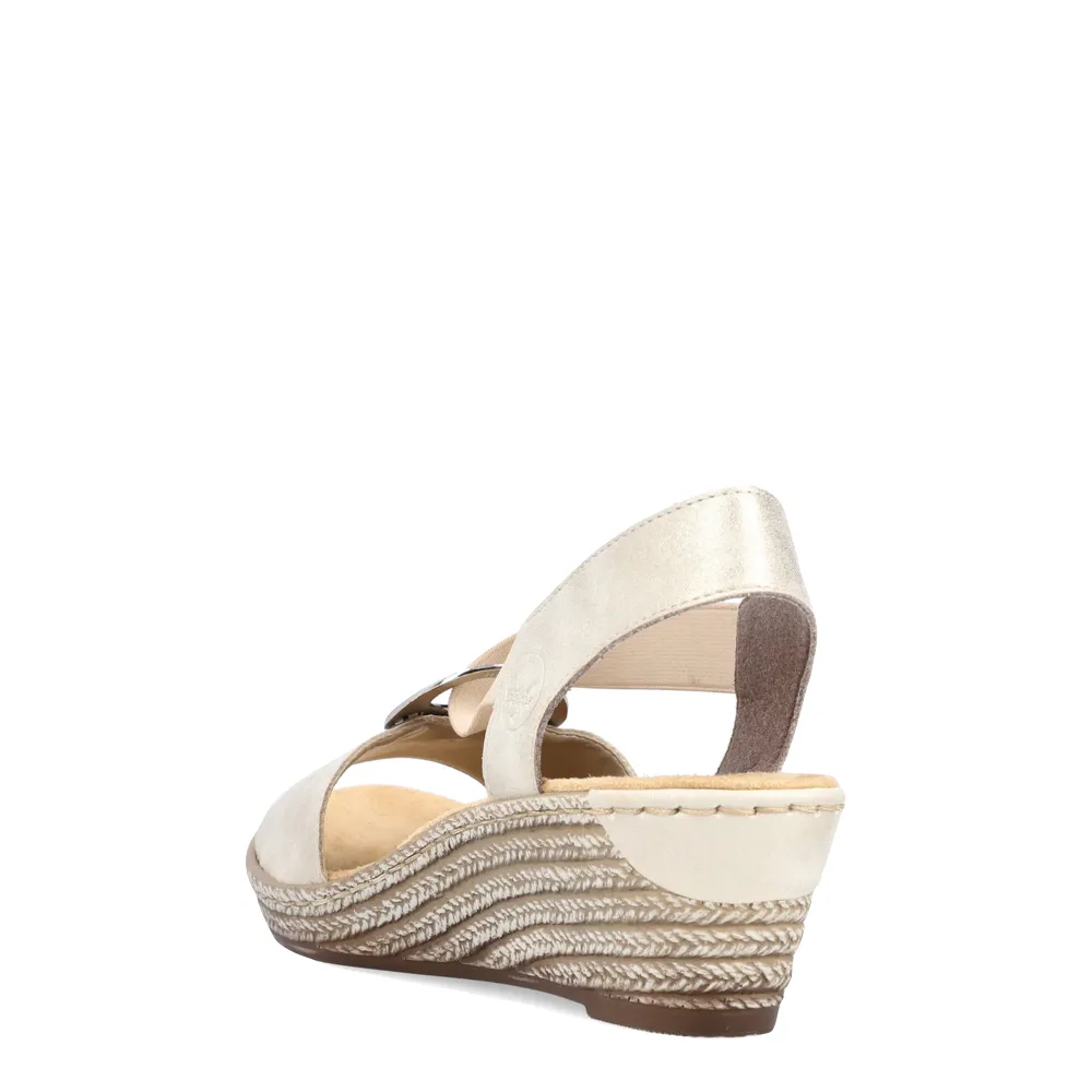 Rieker Women's Fanni H6 Wedge Sandal in Gold