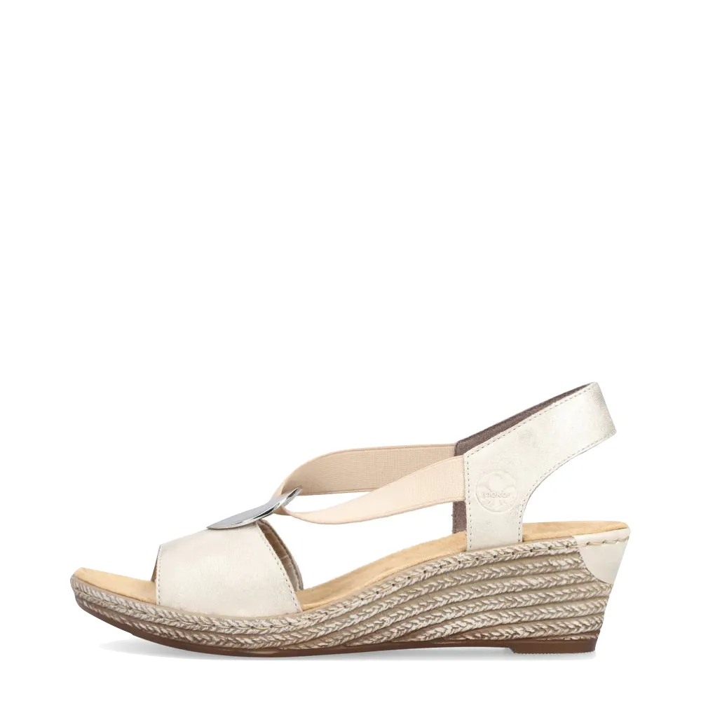 Rieker Women's Fanni H6 Wedge Sandal in Gold