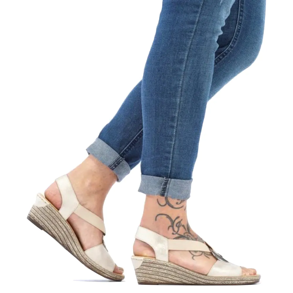 Rieker Women's Fanni H6 Wedge Sandal in Gold