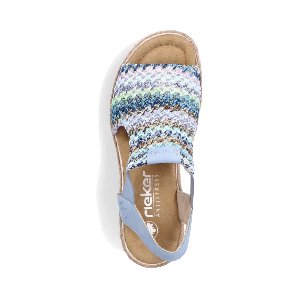 Rieker Women's Rose 72 Wedge Sandal in Blue Multi/Aqua