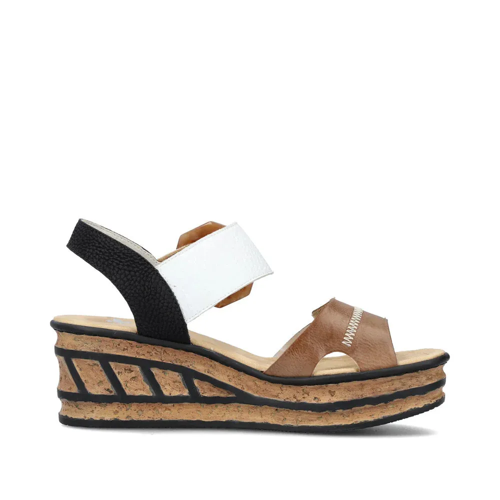 Rieker Women's Rose 76 Buckle Strap Wedge Sandal in White/Brown