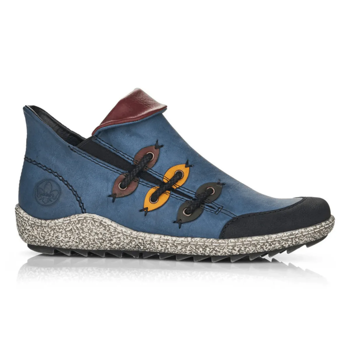 Rieker Women's Z7582-00 Black/Royal Blue/Forest Green Leather