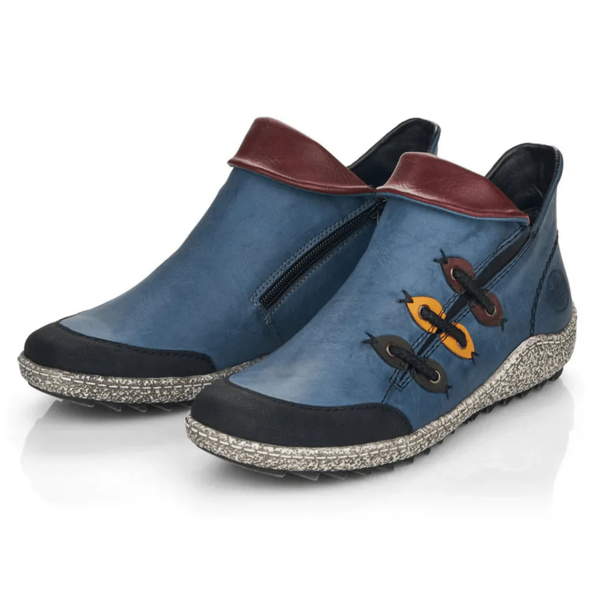 Rieker Women's Z7582-00 Black/Royal Blue/Forest Green Leather