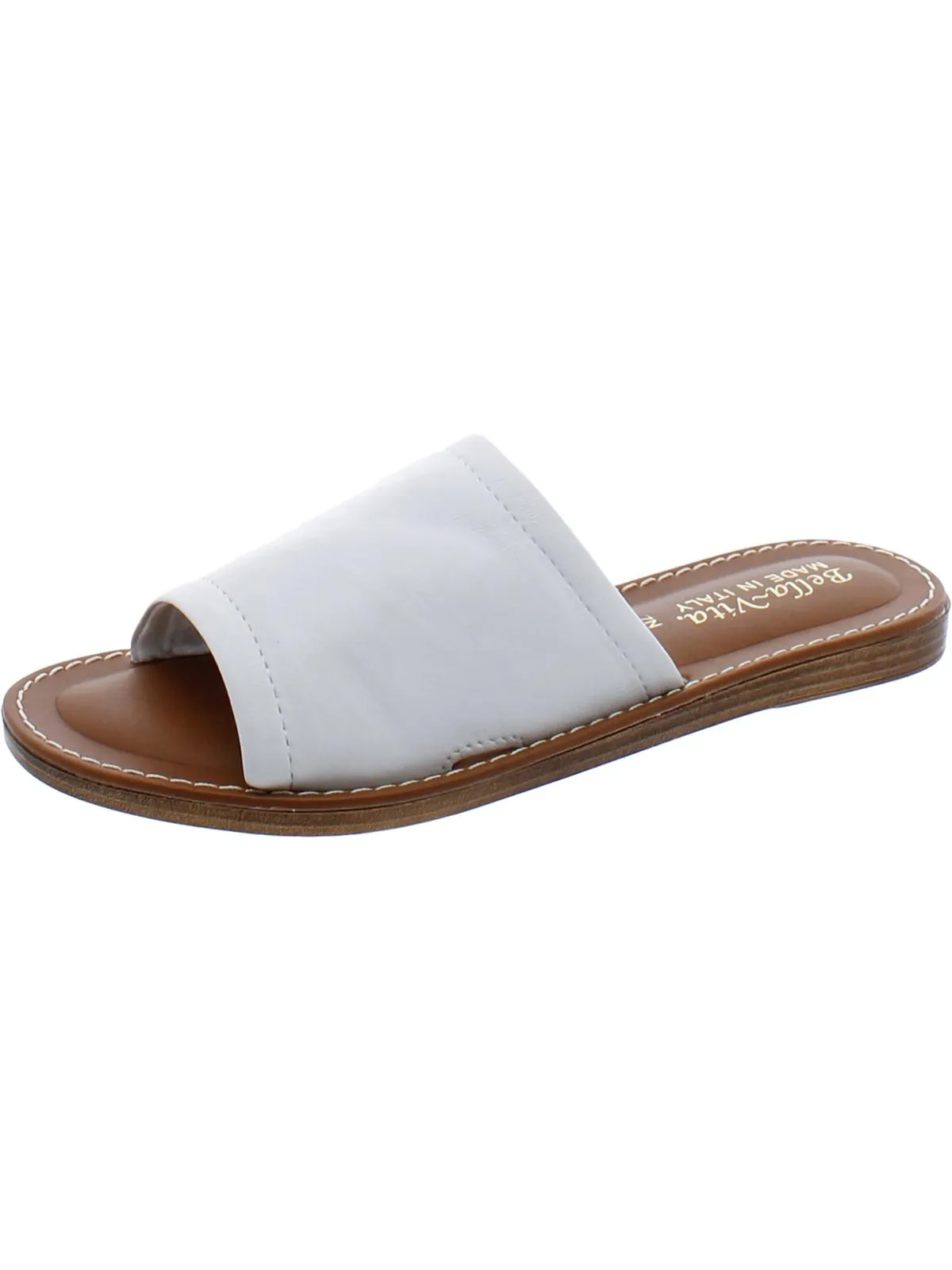 Ros-Italy Womens Leather Flat Slide Sandals