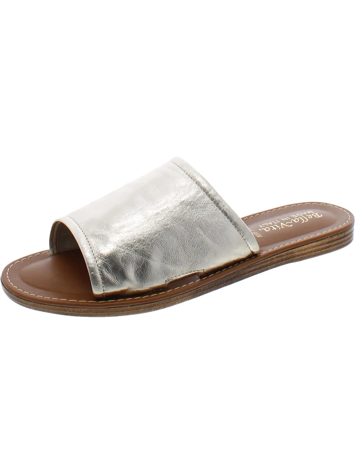 Ros-Italy Womens Leather Flat Slide Sandals