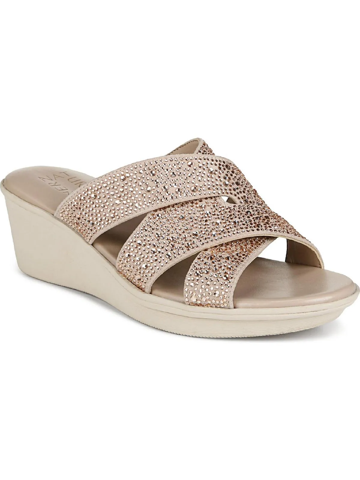 Rowena Womens Leather Slip On Wedge Sandals