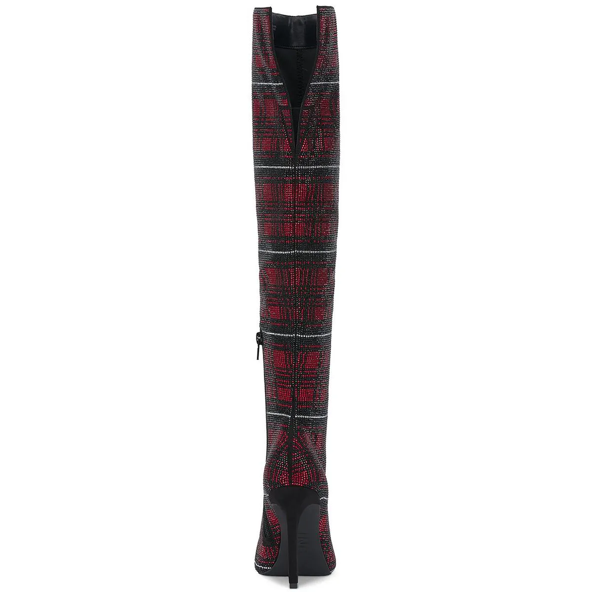 Saveria Womens Rhinestone Plaid Over-The-Knee Boots