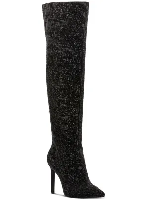 Saveria Womens Rhinestone Tall Over-The-Knee Boots