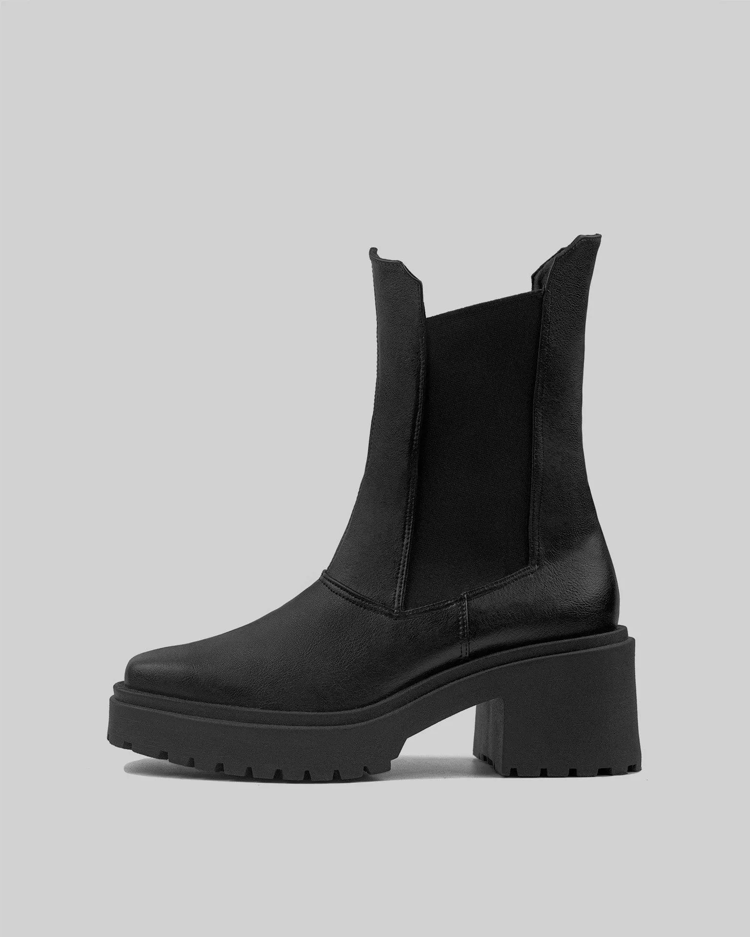 Squared Chelsea Grape Leather Vegan Boots | Black