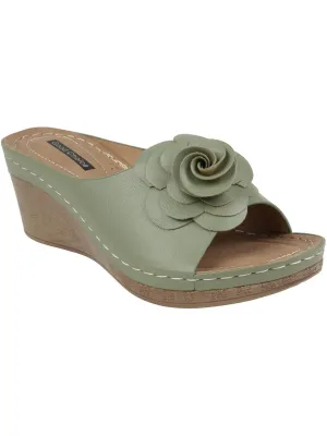 Tokyo Womens Faux Leather Floral Wedge Sandals